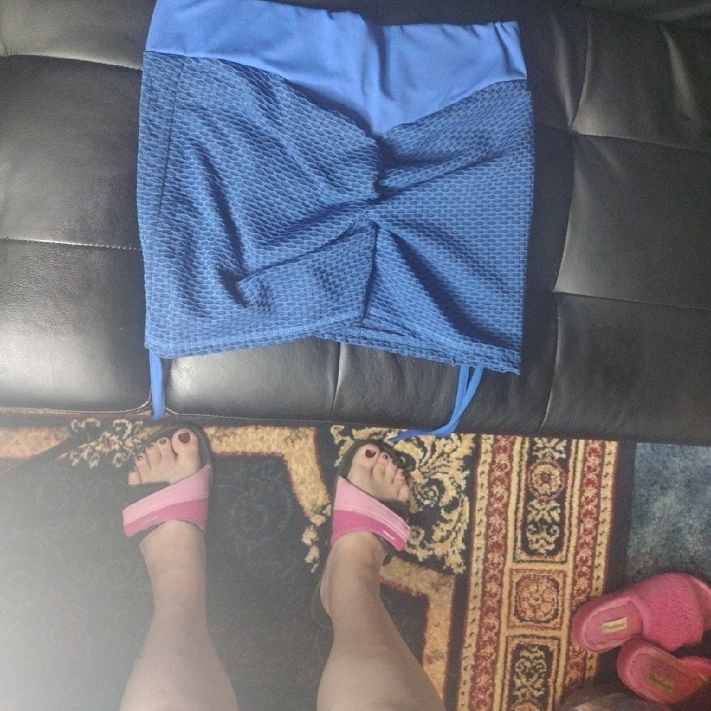 Blue Textured Shorts with Drawstring AKA Tik Tok Leggings​ - Picture 4 of 4